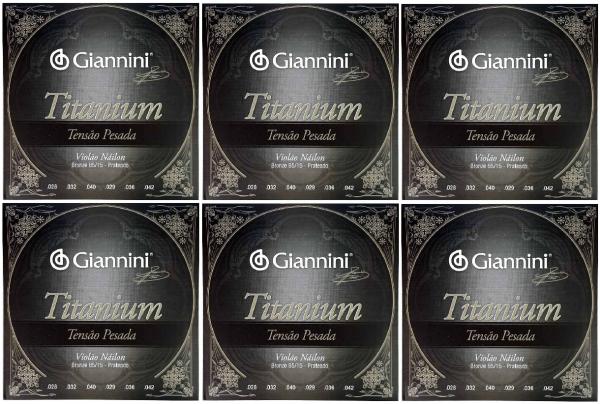 Encordoamento para Violao de Nylon Giannini Titanium Tensão Alta Genwta KIT com 6 Jogos
