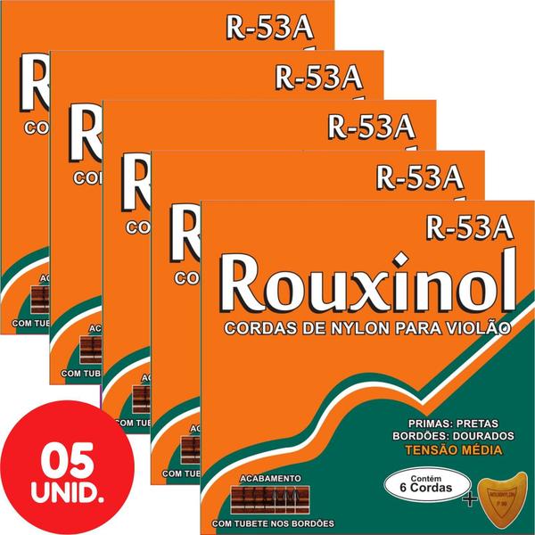 Encordoamento para Violão Nylon Tensão Média Rouxinol R53A - Kit com 5 Unidades