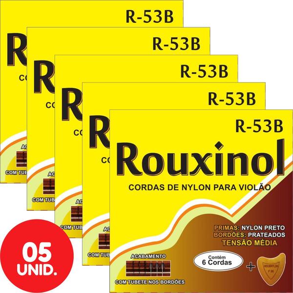Encordoamento para Violão Nylon Tensão Média Rouxinol R53B - Kit com 5 Unidades
