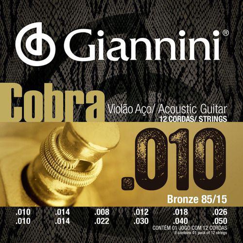Encordoamento Violão 12 Cordas 010 Giannini Cobra Geef12m