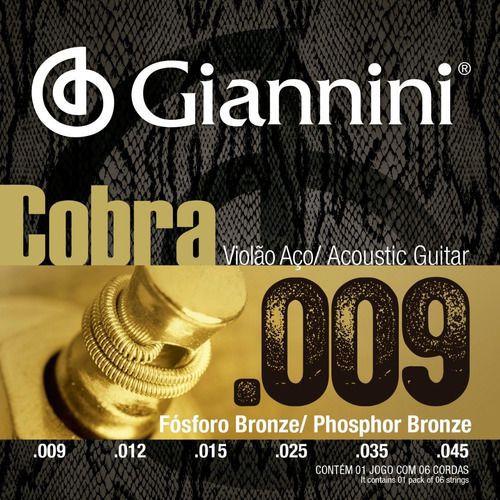 Encordoamento Violão Aço 009 Giannini Cobra Phosphor Bronze GEEWAKF