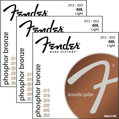 Encordoamento Violão Aço 012 Fender Phosphor Bronze 60L - Kit com 3 Unidades