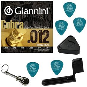 Encordoamento Violão Aço 012 Giannini Cobra Bronze 85/15 GEEFLKS + Acessórios IZ1