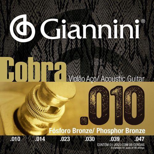 Encordoamento Violão Aço 010 Giannini Cobra Phosphor Bronze GEEFLEF