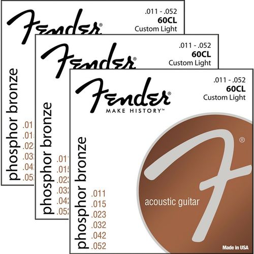 Encordoamento Violão Aço 011 Fender Phosphor Bronze 60CL - Kit com 3 Unidades