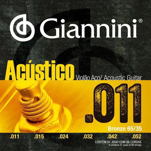 Encordoamento Violão Aço 011 Giannini Acústico 65/35 Gespw