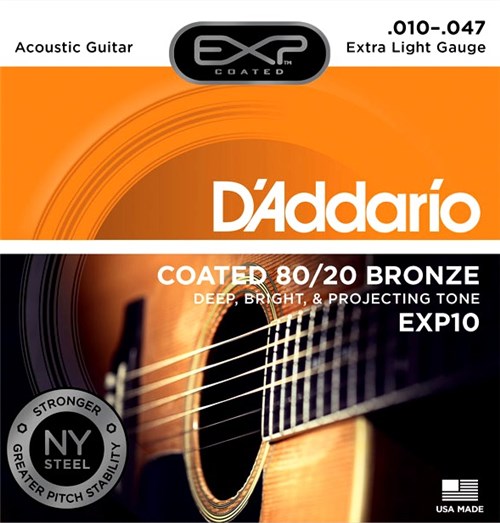 Encordoamento Violão Aço D'Addario Bronze 80/20 Coated 010 - EXP10