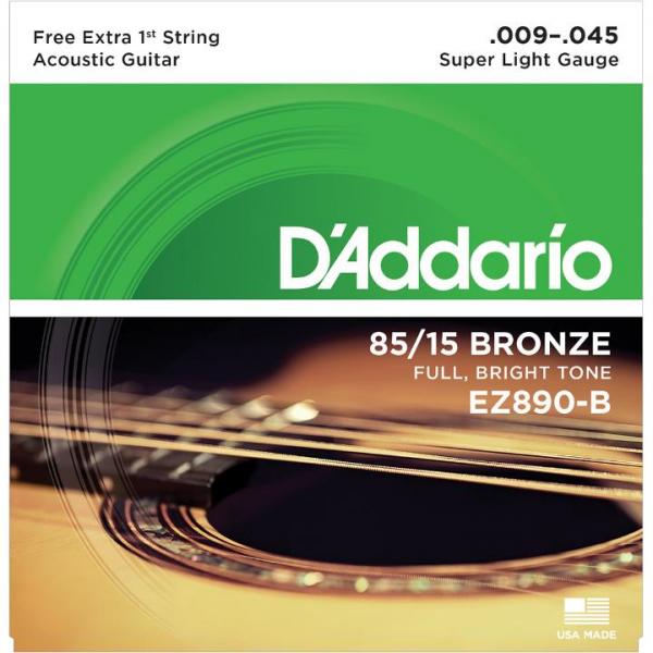 Encordoamento Violão DAddario 009-045 EZ890-B Super Light - com Corda Extra - Daddario