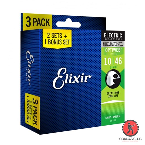 Encordoamentos Elixir Optiweb Guitarra 010 - 16552 - (Pack com 3)