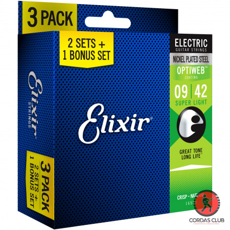 Encordoamentos Elixir Optiweb Guitarra 09 - 16550 - (Pack com 3)