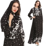 Estilo Muçulmano Fashion Women Impressão Grande Hem Slim Fit Vestido Longo Com Harmonização Lenço