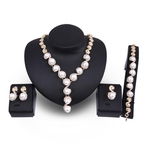Fashion Pearl Jewelry Set Necklace Earrings Bracelet Ring Jewelry Sets Faux Pearl Rhinestone Decoration