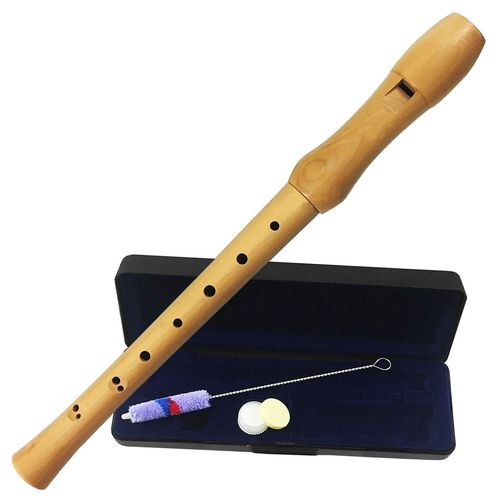 Flauta Doce Barroca Completa em Madeira + Estojo + Kit Limpeza