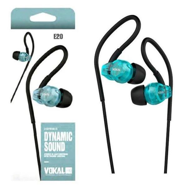 Fone de Ouvido IN EAR Vokal E20 Azul com Plug Stereo Controle de Volume e Compatível com Smartphones