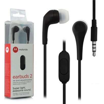 Fone de Ouvido Motorola Estereo Earbuds 2, Intra-auricular com Microfone - Preto Preto