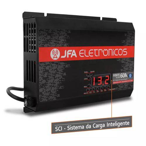 Fonte Automotiva JFA 60A 3000W SCI Carregador Bateria Bivolt Display LED Voltímetro Amperímetro