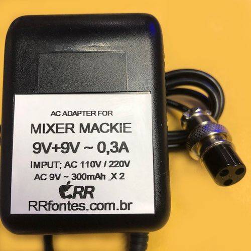 Fonte Carregador 9V 300mAh X2 para Mesa Mackie Mix12fx Mix 12 Fx 3vias Bivolt