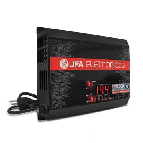 Fonte Carregador de Bateria Automotiva JFA 50A 750W SCI Bivolt Voltímetro Amperímetro SLIM