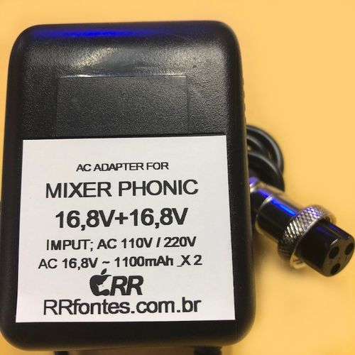 Fonte Carregador Mesa Mixer Phonic Mr 1843x Plug 3 Pinos 16,8v 1,1A Bivolt