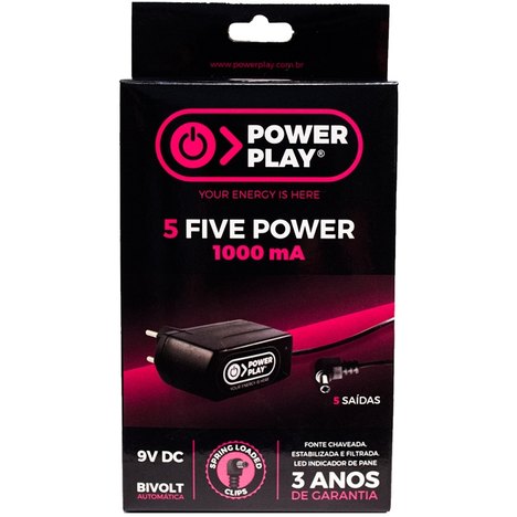 Fonte Power Play Power Five 9V 1000Ma para 5 Pedais