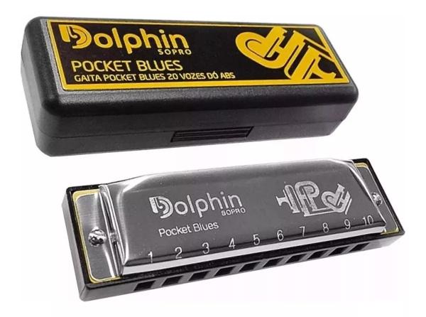 Gaita Pocket Blues Diatônica Dolphin Cromada 20 Vozes (c) Dó