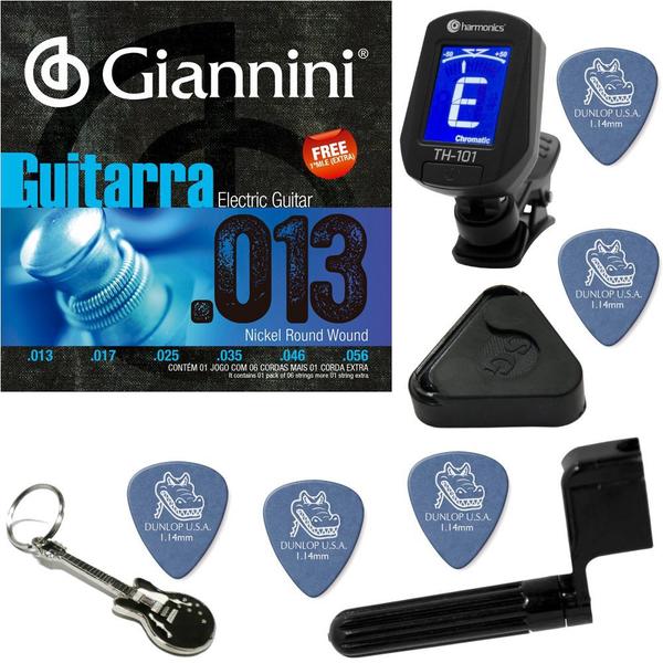 Giannini GEEGST13 Nickel Wound Cordas de Guitarra 013 056 + Kit de Acessórios IZ2