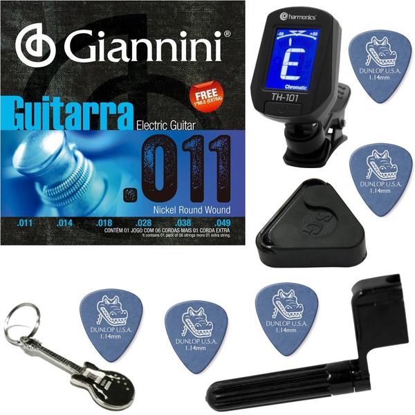 Giannini GEEGST11 Nickel Wound Cordas de Guitarra 011 049 + Kit de Acessórios IZ2