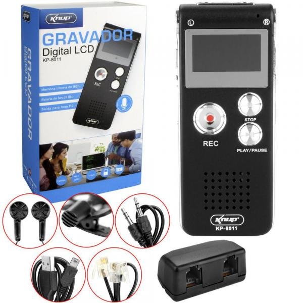 Gravador de VOZ Digital 8GB Escuta Telefonica MP3 KNUP KP-8011 KP-8011 KNUP
