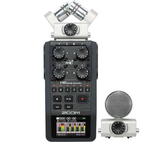 Gravador Digital Zoom H6 Portátil 4 Entradas / 4 Trilhas com Sistema de Microfone Intercambiáveis