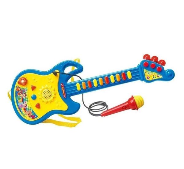 Guitarra com Microfone Azul e Amarelo - Dm Toys