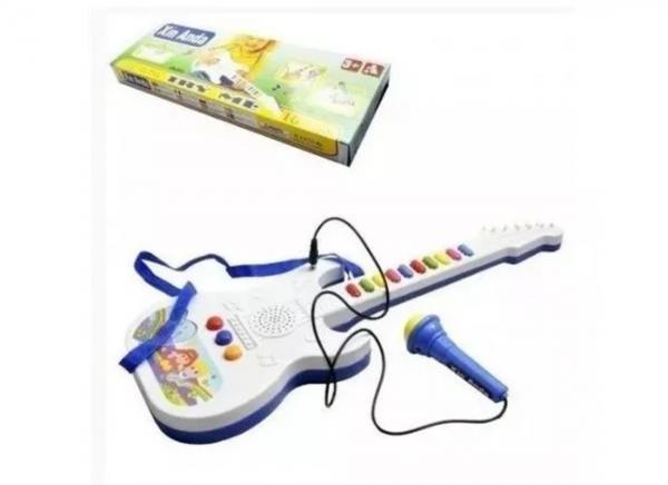 Guitarra com Microfone Som e Luz Musical Infantil Educativo - Xi Anda