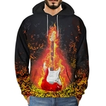 Guitarra do fogo 3D Printing cordão Hoodie Men manga comprida solta camisola (L)