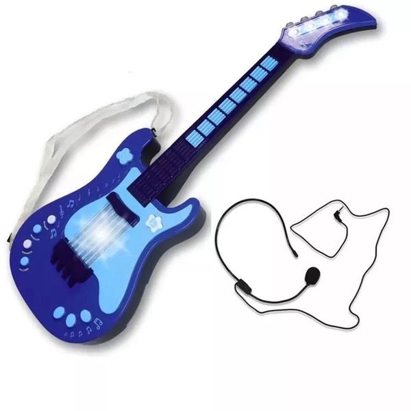 Guitarra Eletrônica Azul com Microfone e Luz Unik GE1805-M