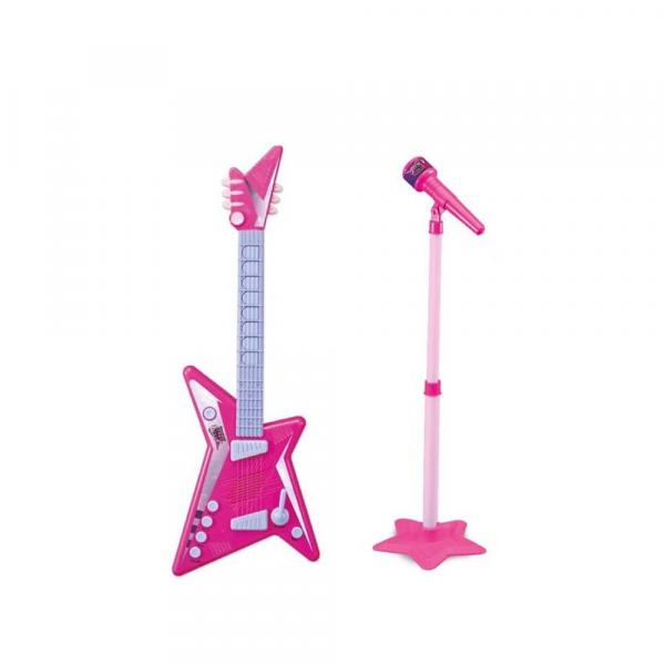 Guitarra Eletrônica Infantil Microfone Karaokê Pedestal Rosa - Zoop Toys
