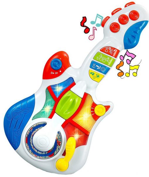 Guitarra Eletrônica Infantil Musical Bebê Criança Menino Menina Sons Pisca Luzes Brilha Modelo ZP00047 Original Zoop Toys