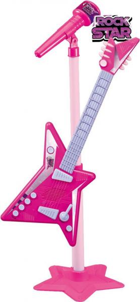 Guitarra Eletrônica Infantil Rock Star Microfone Rosa Azul Menino Menina Cordas Modelo ZP00219 Original Zoop Toys