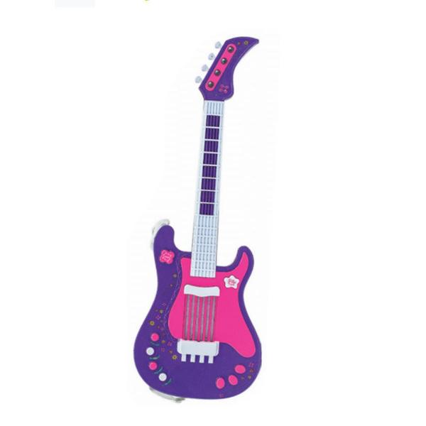 Guitarra Eletrônica Rosa e Roxo Microfone Luz Unik GE1805-F