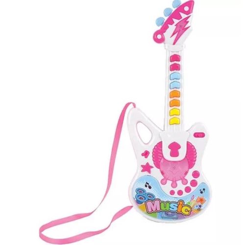 Guitarra Infantil Animada com Alça Rosa Art Brink