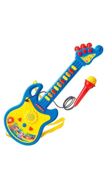 Guitarra Infantil com Microfone Luz Som Azul - Dm Toys 5379