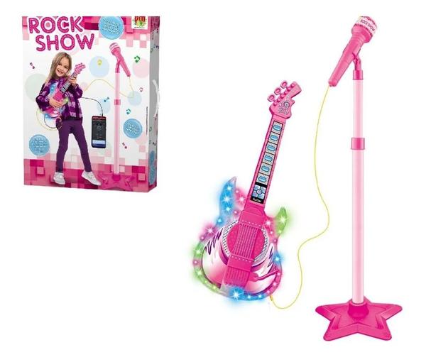 Guitarra Infantil com Microfone Pedestal Rock Show Toca MP3 com Luz e Som - Dm Toys