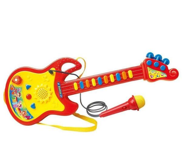 Guitarra Infantil com Microfone Vermelho com Amarelo Dm Toys