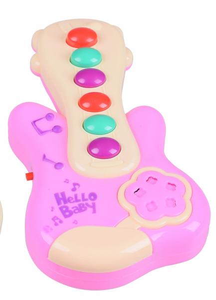 Guitarra Infantil de Brinquedo Musical para Bebê 18 Meses Rosa e Amarelo - Company Kids