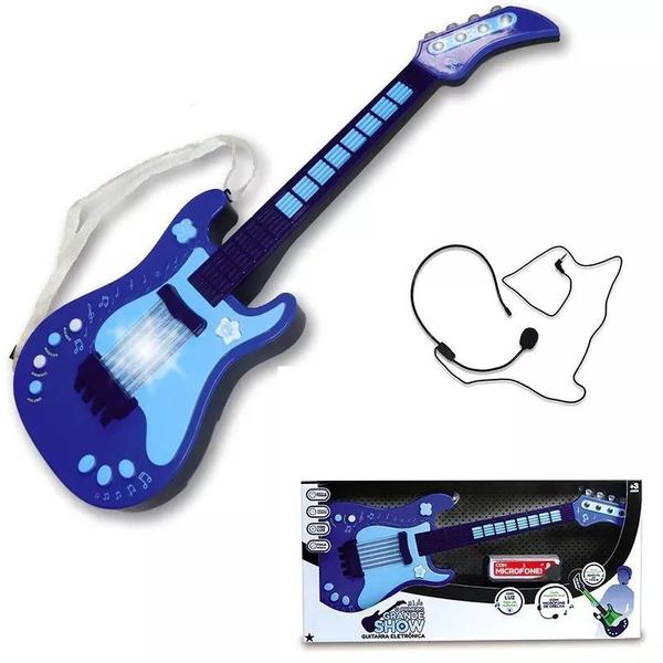 Guitarra Infantil Eletrônica com Mixagem e Microfone Azul Unik