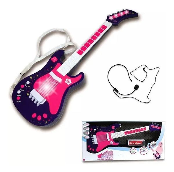 Guitarra Infantil Eletrônica com Mixagem e Microfone Rosa Unik