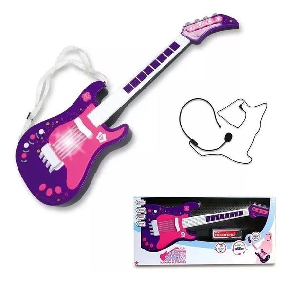 Guitarra Infantil Eletrônica com Mixagem e Microfone Roxo Unik