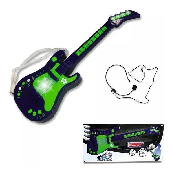 Guitarra Infantil Eletrônica com Mixagem e Microfone Verde Unik