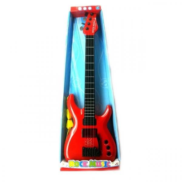 Guitarra Infantil Eletronica com Som e Luz Rock Star Violao Brinquedo Muscial com Palheta Vermelho - Makeda