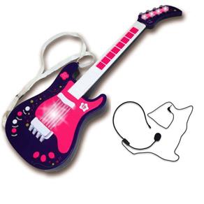 Guitarra Infantil Eletrônica Infantil com Mixagem Rosa Unik