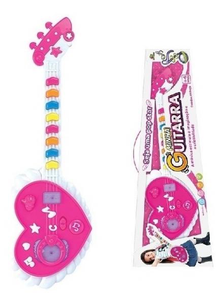 Guitarra Infantil Musical Coração Rosa com Som e Luz Meninas - Art Brink