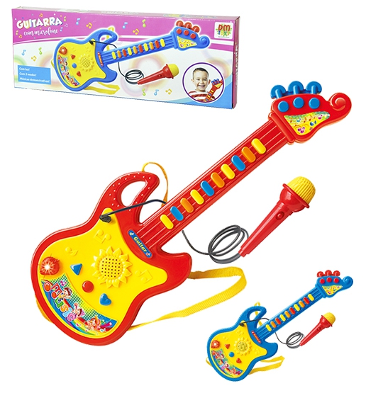 Guitarra Musical Infantil com Microfone e Luz a Pilha Colors - Dm Brasil